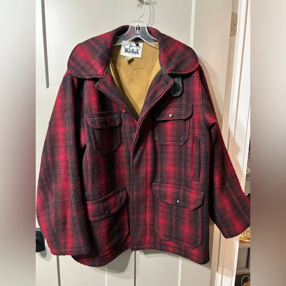 Vintage Woolrich Mackinaw Wool Jacket pants set Buffalo Plaid Hunting black red